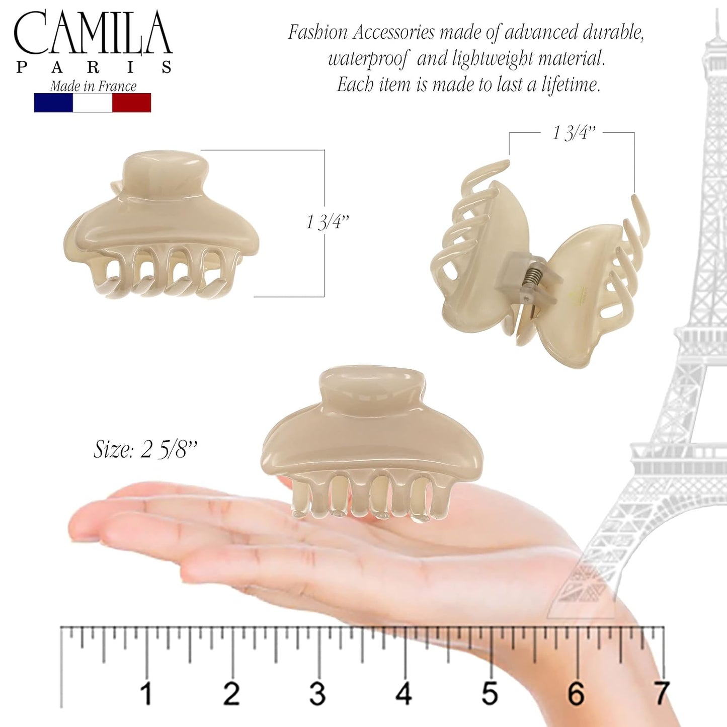 Camila Paris CP3551 French Hair Clip for Women, Small, Nude 2.5 Inch Girls Hair Claw Clips Jaw Fashion Durable Styling Hair Accessories for Women, Strong Hold No Slip Grip, Made in France