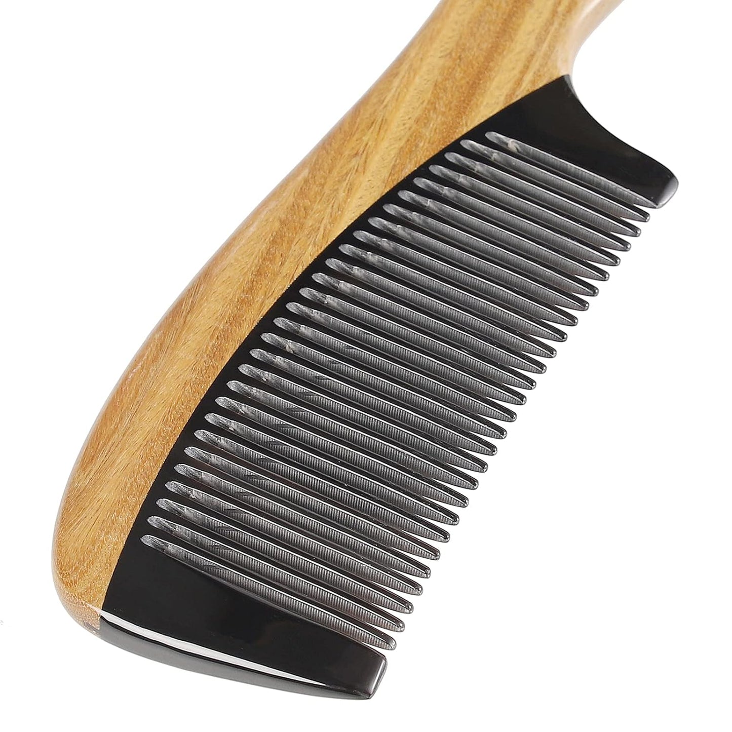 Onedor Natural Green Sandalwood Hair Comb - 100% Handmade Wooden Comb with Buffalo Horn, Fine Tooth, Anti-Static, Relieves Tension, Prevents Tangled Hair and Split Ends - Unisex, 7 x 3 x 2 inches