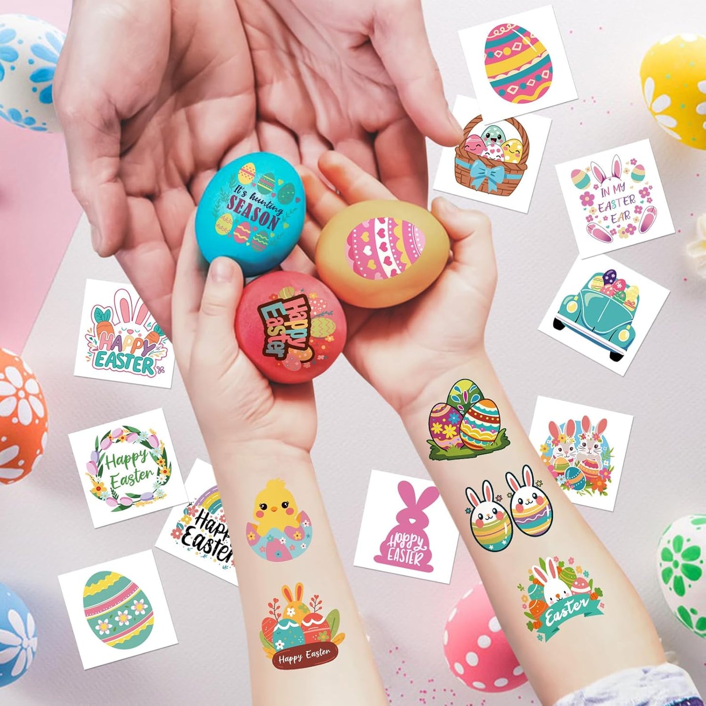 117PCS Easter Temporary Tattoos for Kids Men Women, Tiny Easter Egg and Bunny Fake Tattoos Stickers, Easter Face Body Fake Tattoos for Adults, Easter Basket Stuffers Party Favors Decoration