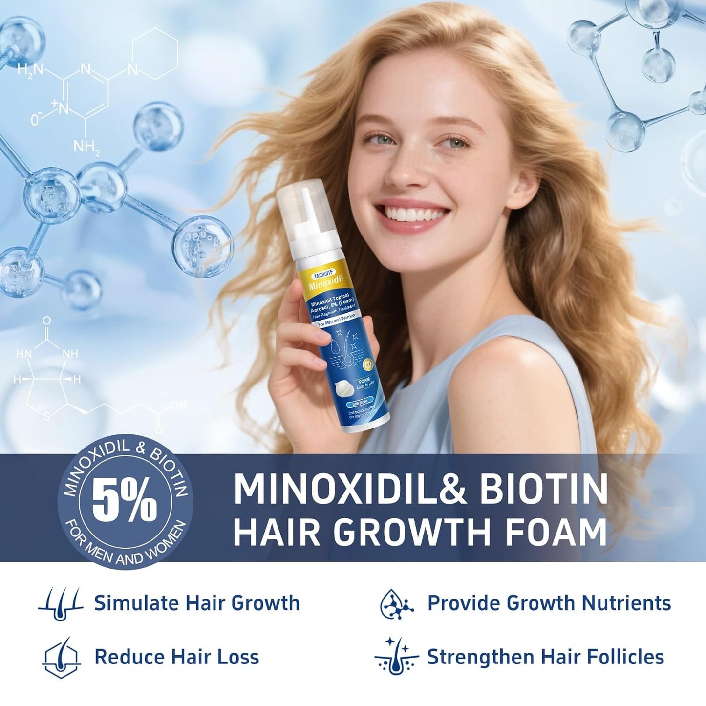 4 Packs Minoxidil Foam, 5% Minoxidil for Men and Women, Infused with Biotin, Hair Growth Treatment, Supports Thicker and Fuller Hair & Beard, Upgraded version (Minoxidil Foam 8.44Oz, 4-Month Supply)