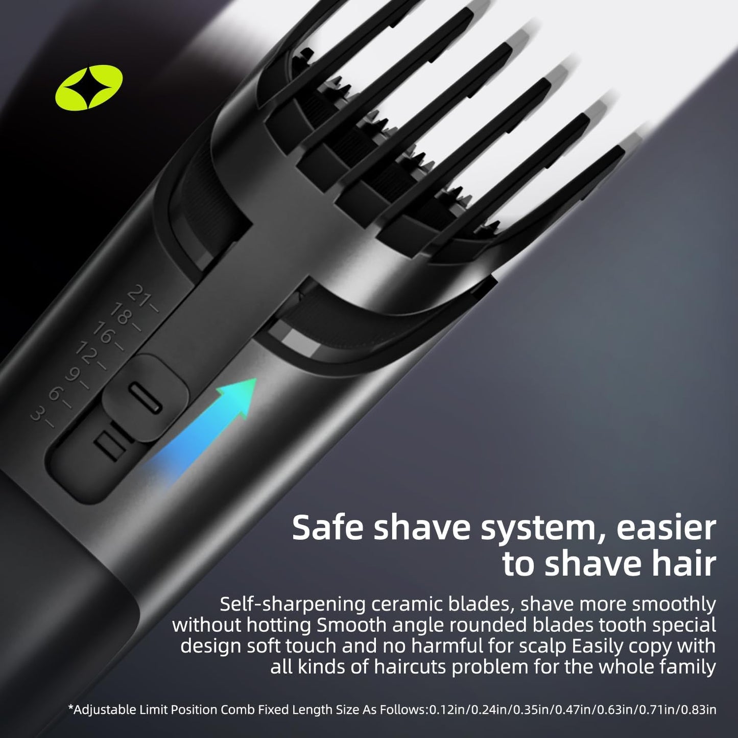Hair Clippers for Men and Kids Adjustable Length Trimmer Haircut Professional Haircuts Tool Grooming 6 Kit LED Screen Display Fast Charge for Family Black