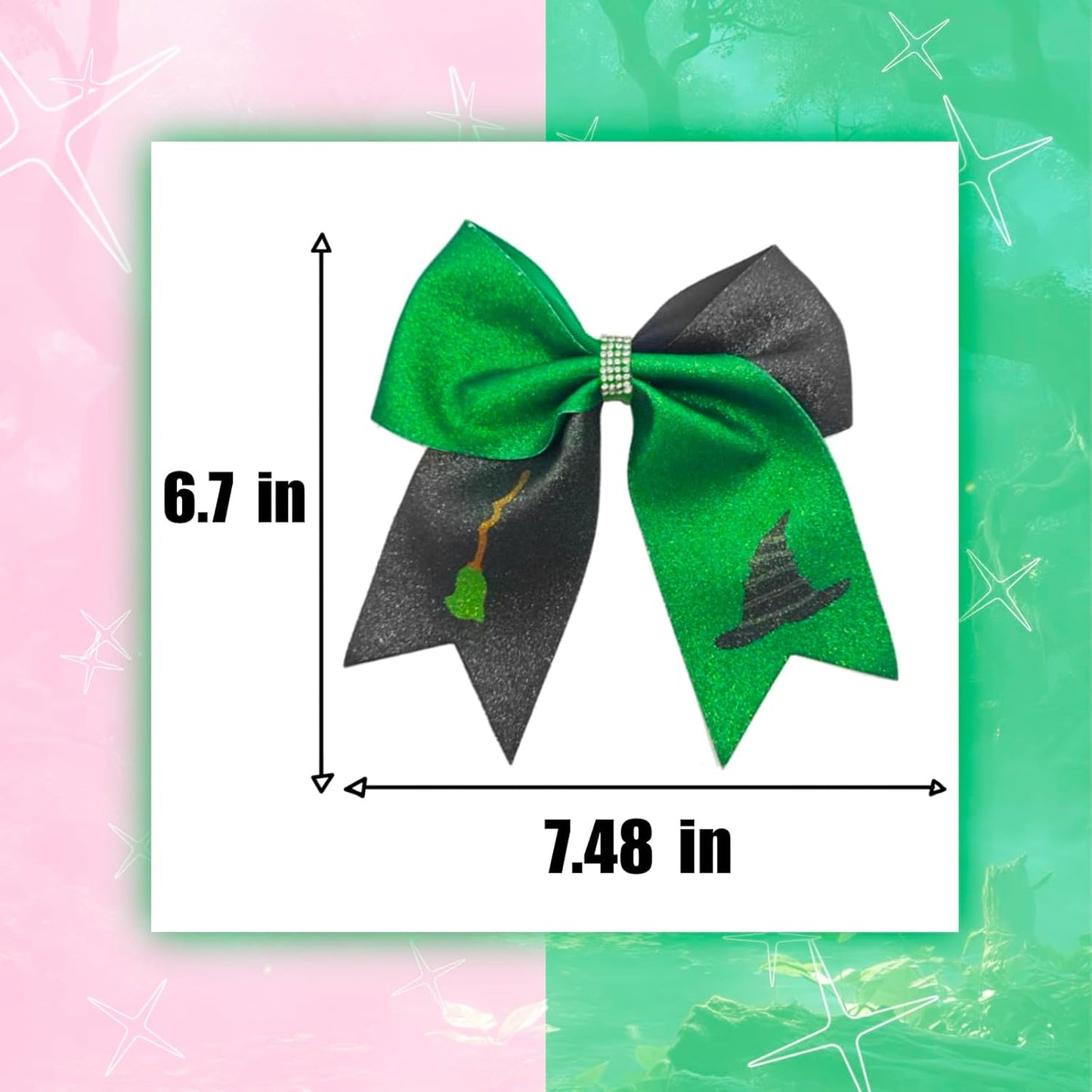 2Pcs Green & Pink Hair Bows – Witch Hair Accessories, Witch Merch Gifts for Women, Inspired Clips for Musical Fans & Costume Parties (Green)