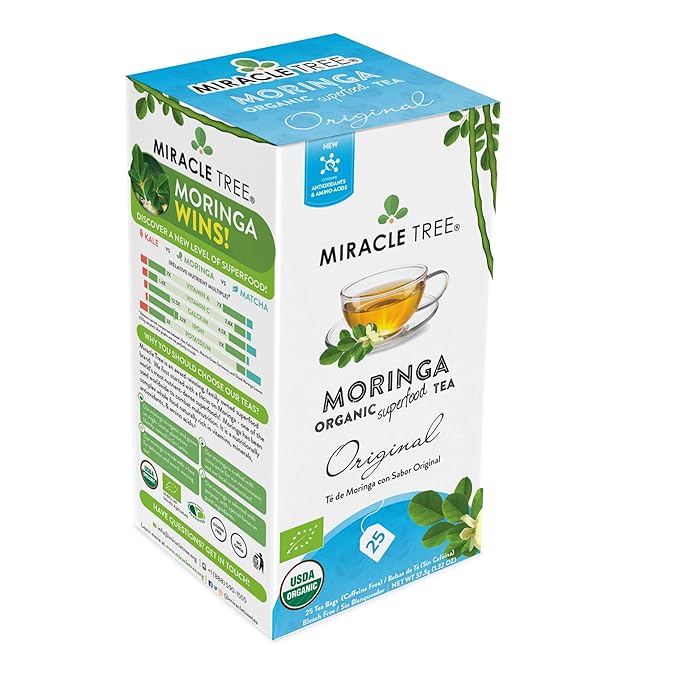 Miracle Tree - Organic Moringa Superfood Tea, 25 Individually Sealed Tea Bags, Original (Keto, Detox, Energy & Immunity Booster, Vegan, Gluten-Free, Organic, Non-GMO, Caffeine-Free)