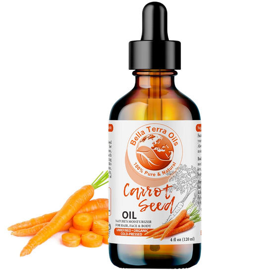 Bella Terra Oils - Organic Carrot Seed Oil 4oz - Celebrate the Nutrient-Rich Legacy of Organic Carrots, High in Vitamin K & Phytosterols, For a Supple & Radiant Appearance