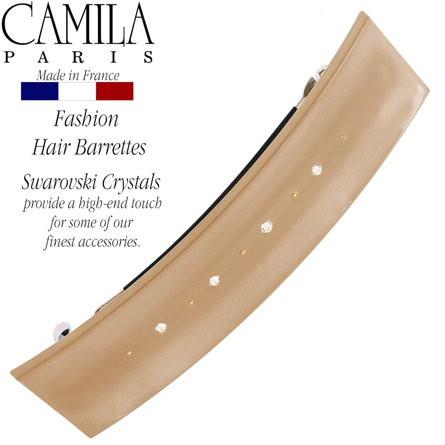 Camila Paris CP3189 French Hair Barrette Clip for Girls, Brown, Rubberized Automatic Clasp Strong Hold Grip Hair Clips for Women, No Slip and Durable Styling Girls Hair Accessories, Made in France