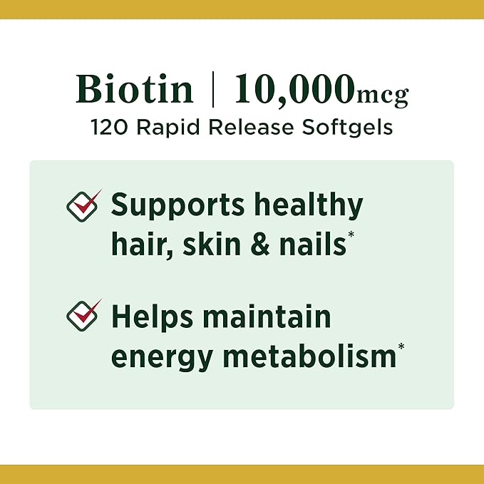 Nature's Bounty Biotin 10,000 mcg, Rapid Release Softgels 120 ea (Pack of 10)