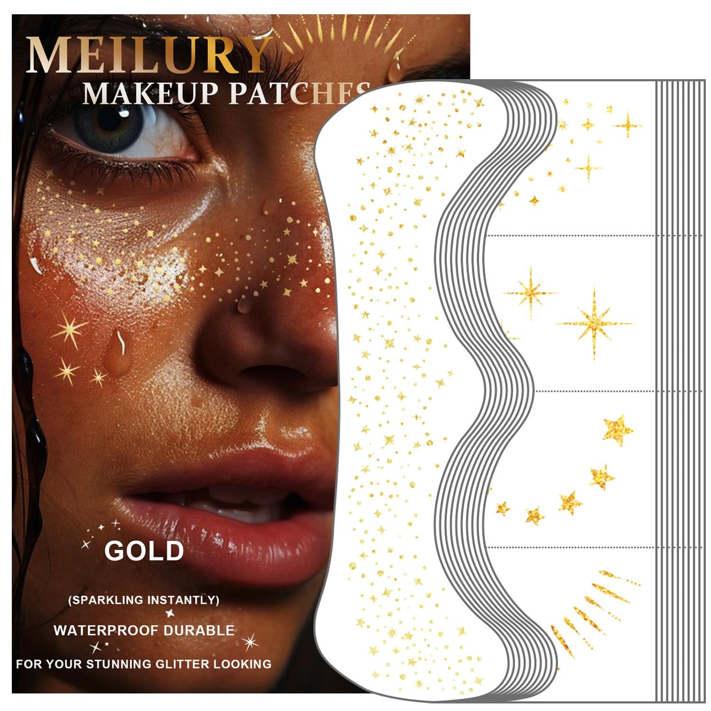 Glitter Freckles Face Tattoo, 20PCS Gold Makeup Patch, Faux Freckles Waterproof Temporary Tattoos Cute Glitter Women and Kids Makeup Accessories For Christmas (Gold)