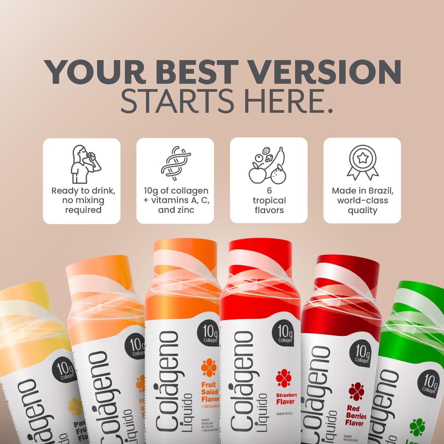 Hydrolyzed Liquid Collagen for Women & Men (30 Pack) –3X Faster Absorption, 10g Collagen Drink for Anti-Aging, Hair Growth & Joint Support- Individual Shots- 6 Tropical Flavors