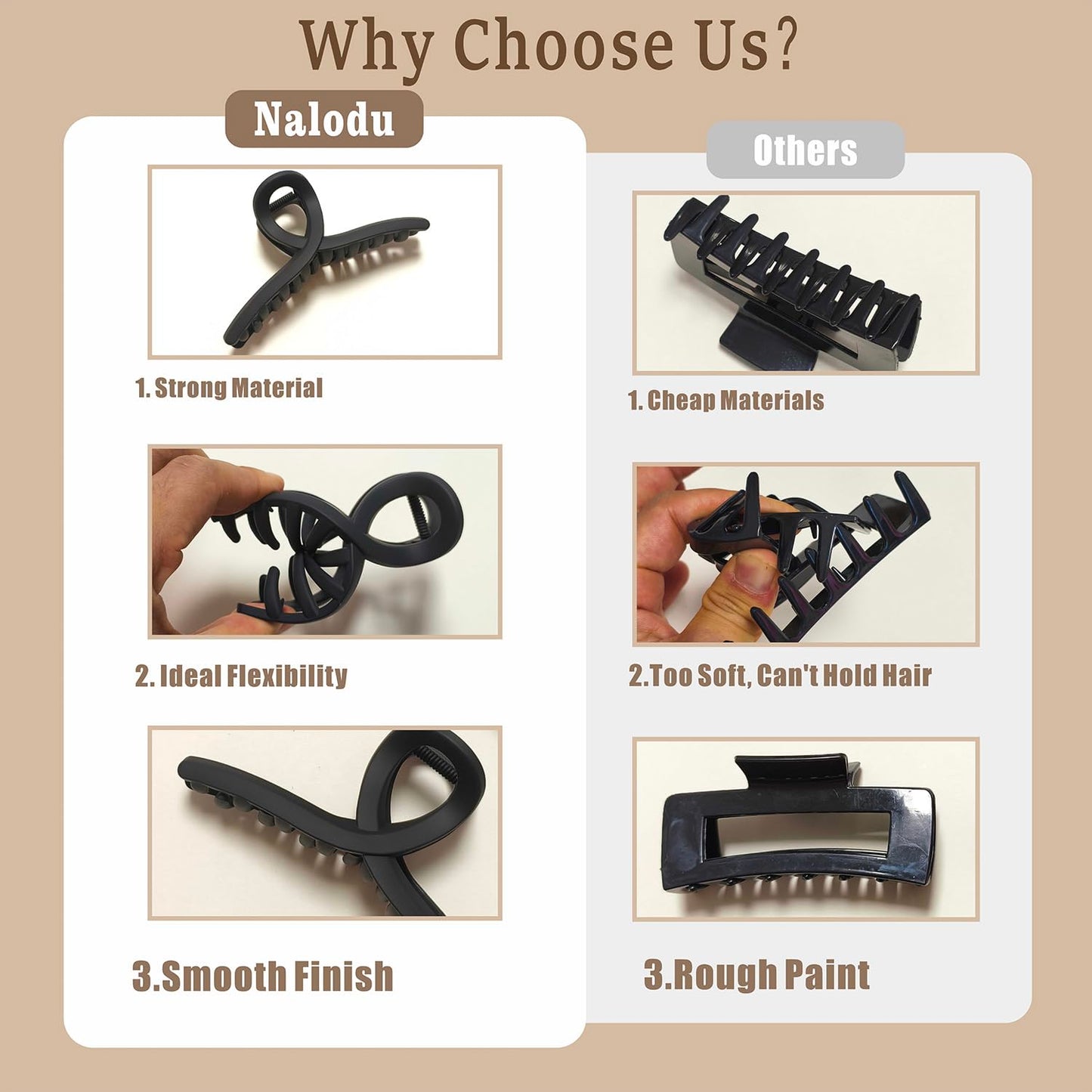 5 Inch Hair Claw Clips Large Flexible Silicone Unbreakable Bendable Big Clip Clamp for Thick Hair Women, 2 Pack Black