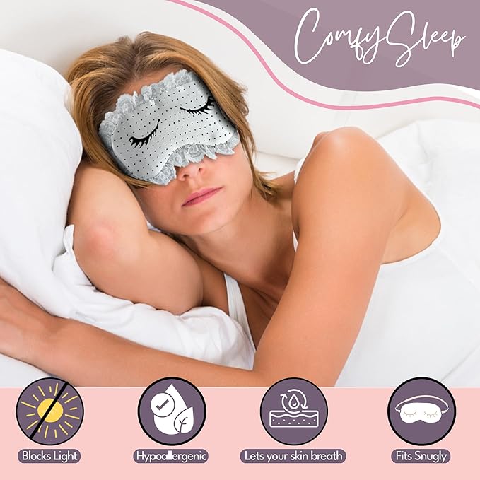 CELESTIAL SILK 100% Silk Sleep Mask for Women with Silk Covered Elastic Strap, Eye Mask for Sleeping (One Size, Charming Lashes)