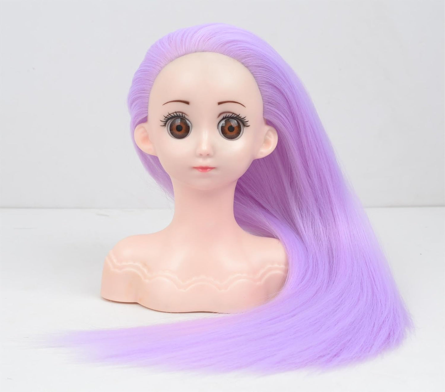 Small Doll Head For Hair Styling,Mini Synthetic Mannequin Head,Doll Head With Clamp Holder & Tools, Practice Doll Head For Hair Braiding,Styling and Cutting with Two Bows (Light purple)