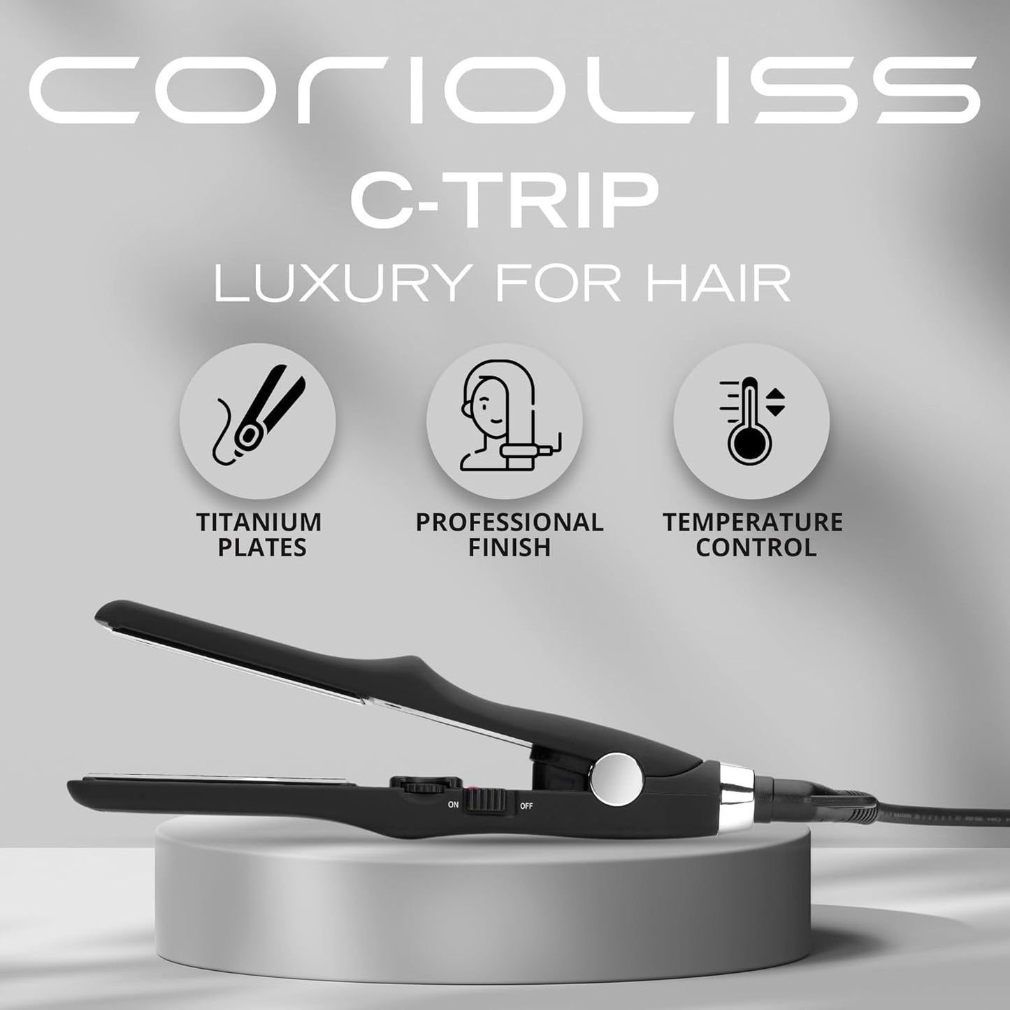 CORIOLISS C Trip Mini | Hair Straighteners for Women | Titanium| Flat Iron | Professional with Temperature Control (Black Soft Touch)