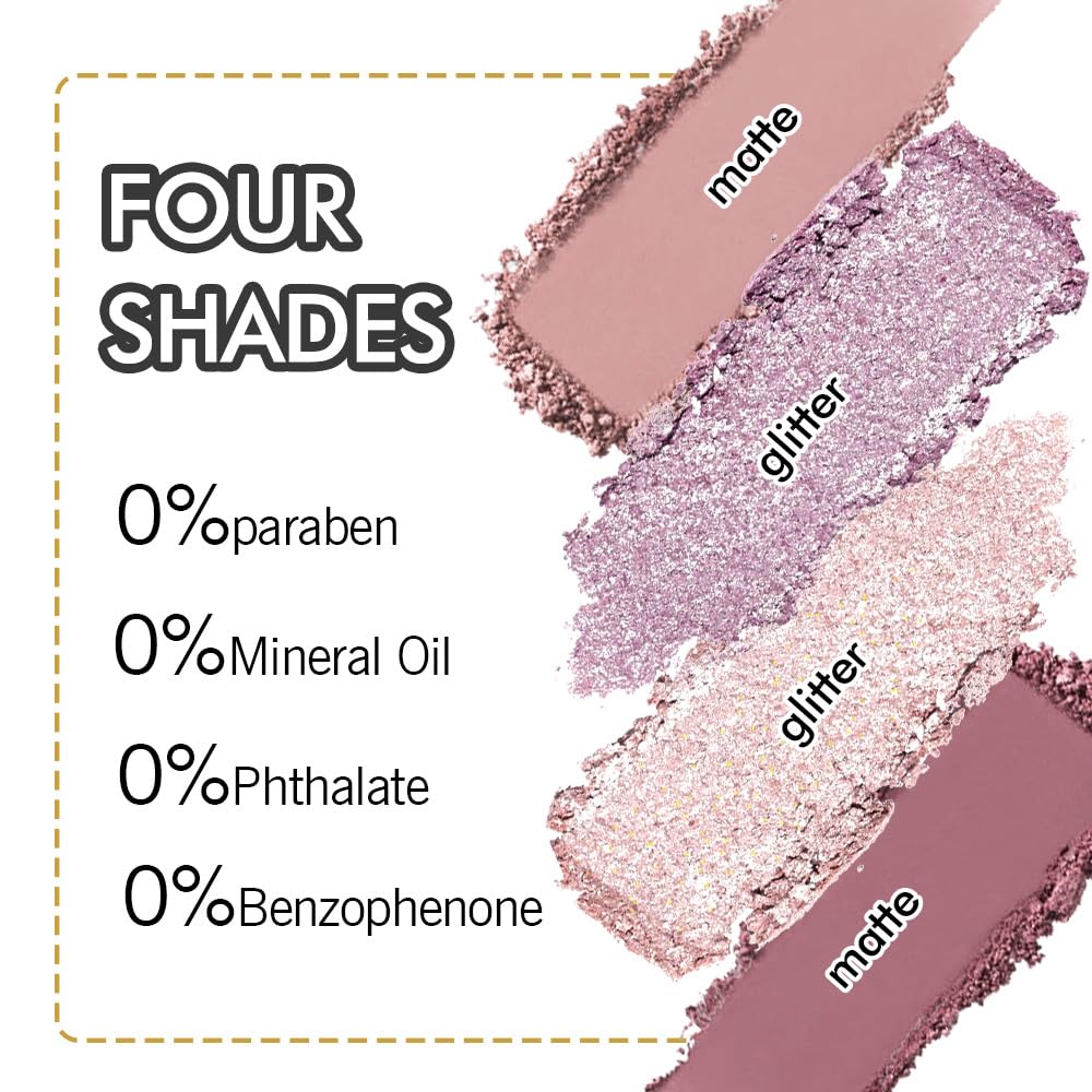 Eyeshadow Quad Makeup Palette – 4 Shades of Nude, Pink, Purple, Champagne Gold Tones, Blendable Matte & Shimmer, Long-Lasting Waterproof, Perfect for Mature & Young Women, with Built-In Mirror 03#