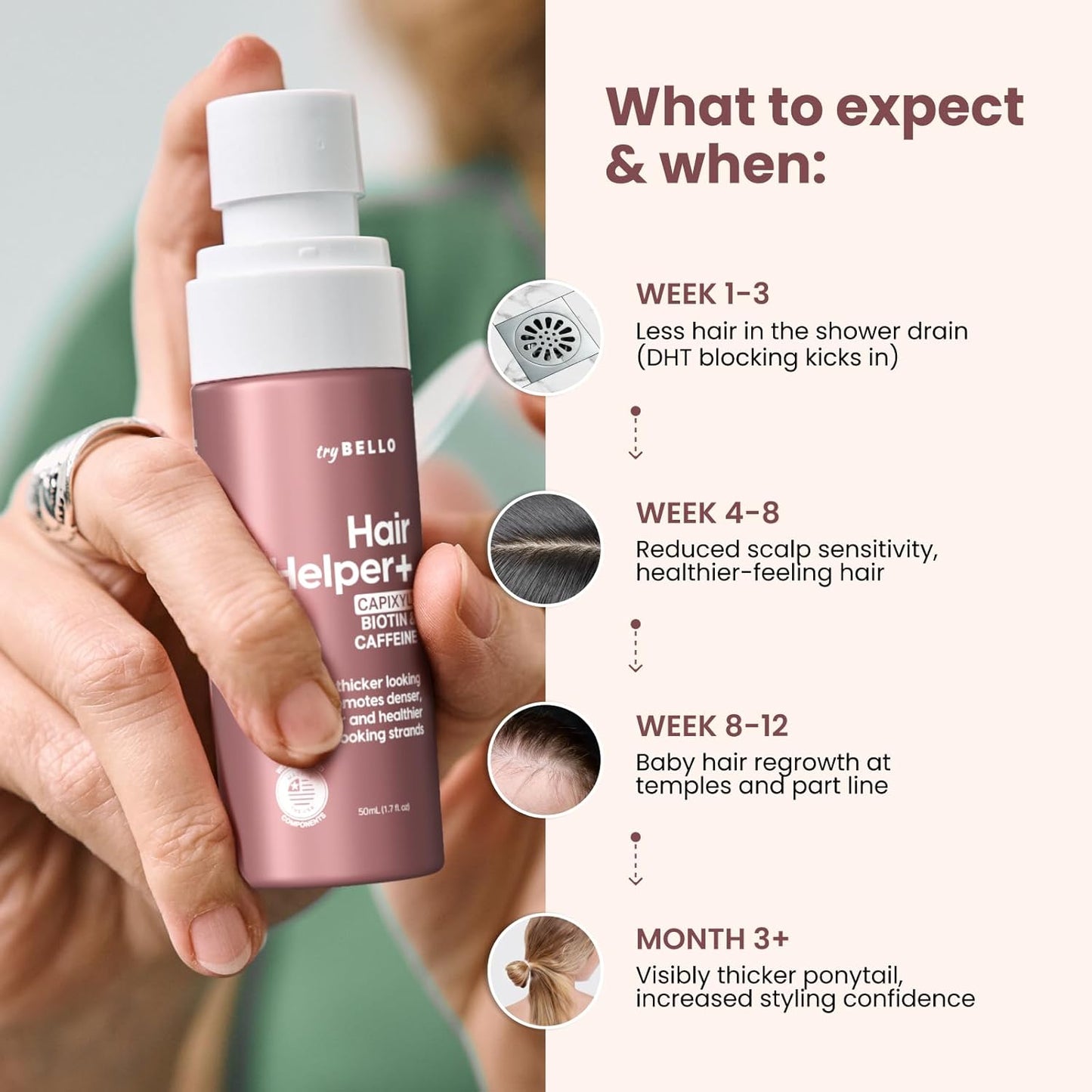 Trybello Hair Helper + Spray | Hair Growth Serum, powered by Capixyl | With Biotin, Castor Oil, Caffeine, Rice Water & Peptide Complex | Natural Treatment for Thicker, Fuller Strands | Vegan Formula