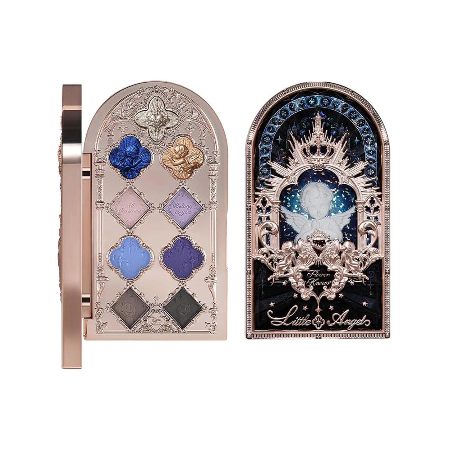 Flower Knows Little Angel 9-Color Halloween Eyeshadow Palette with 6 Matte+3 Shimmer Blue Shades,Long-lasting,Easy-to-apply & Highly Pigmented Goth Eye Shadow(02 Weeping Angel,0.37 Oz)