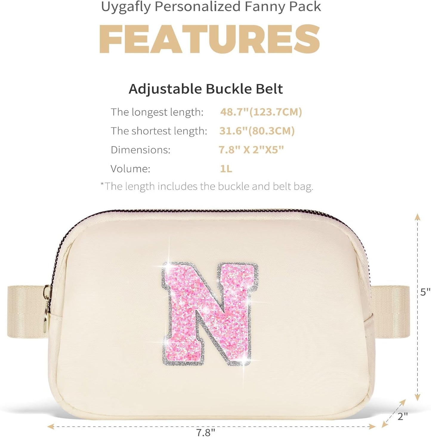 Fanny Pack Belt Bag Crossbody Bags with Initials Letter Patch Trendy Stuff for Teens Cute Stuff Birthday Gifts for Teenager Girls | Khaki,Initial N