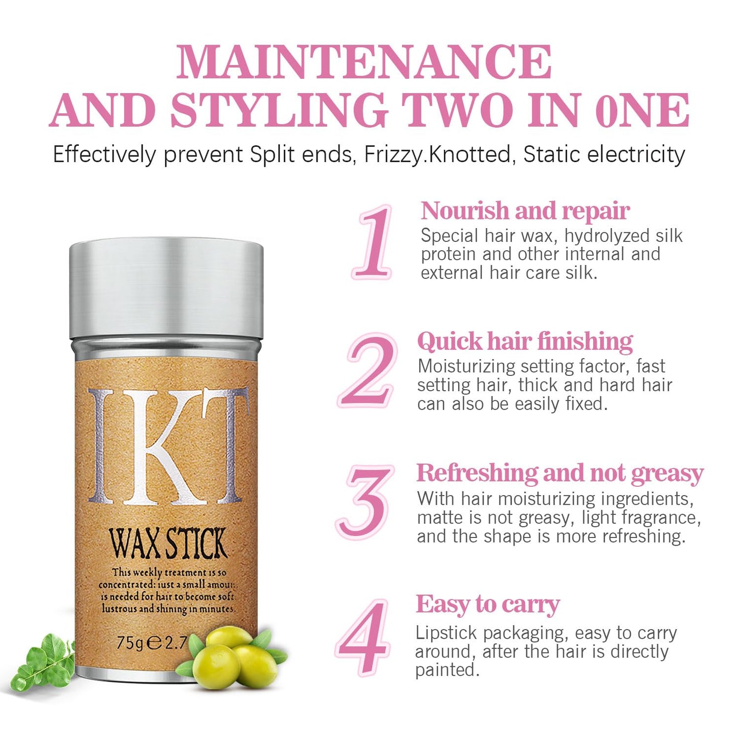 Hair Wax Stick Set (3 Pcs) - Edge Control, Styling Stick for Baby Hair and Wigs, Frizz-Fixing for Slick Finish