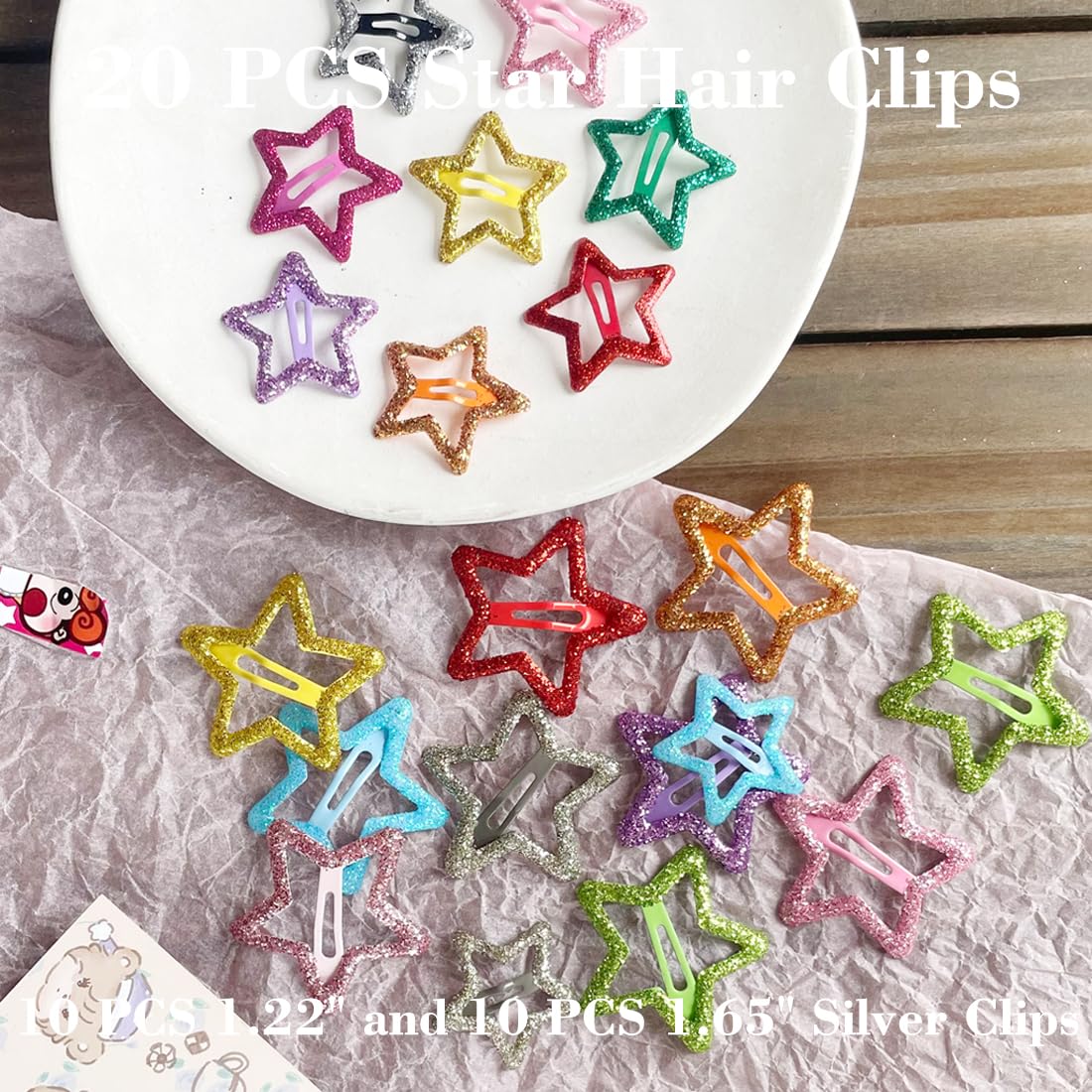 20 PCS Sparkling Star Hair Clips Snap Hair Accessories Non Slip Clips for Girls Women Metal Hair Clip Star Hair Barrettes Stars Hair Clips for Women Stars Hair Clip