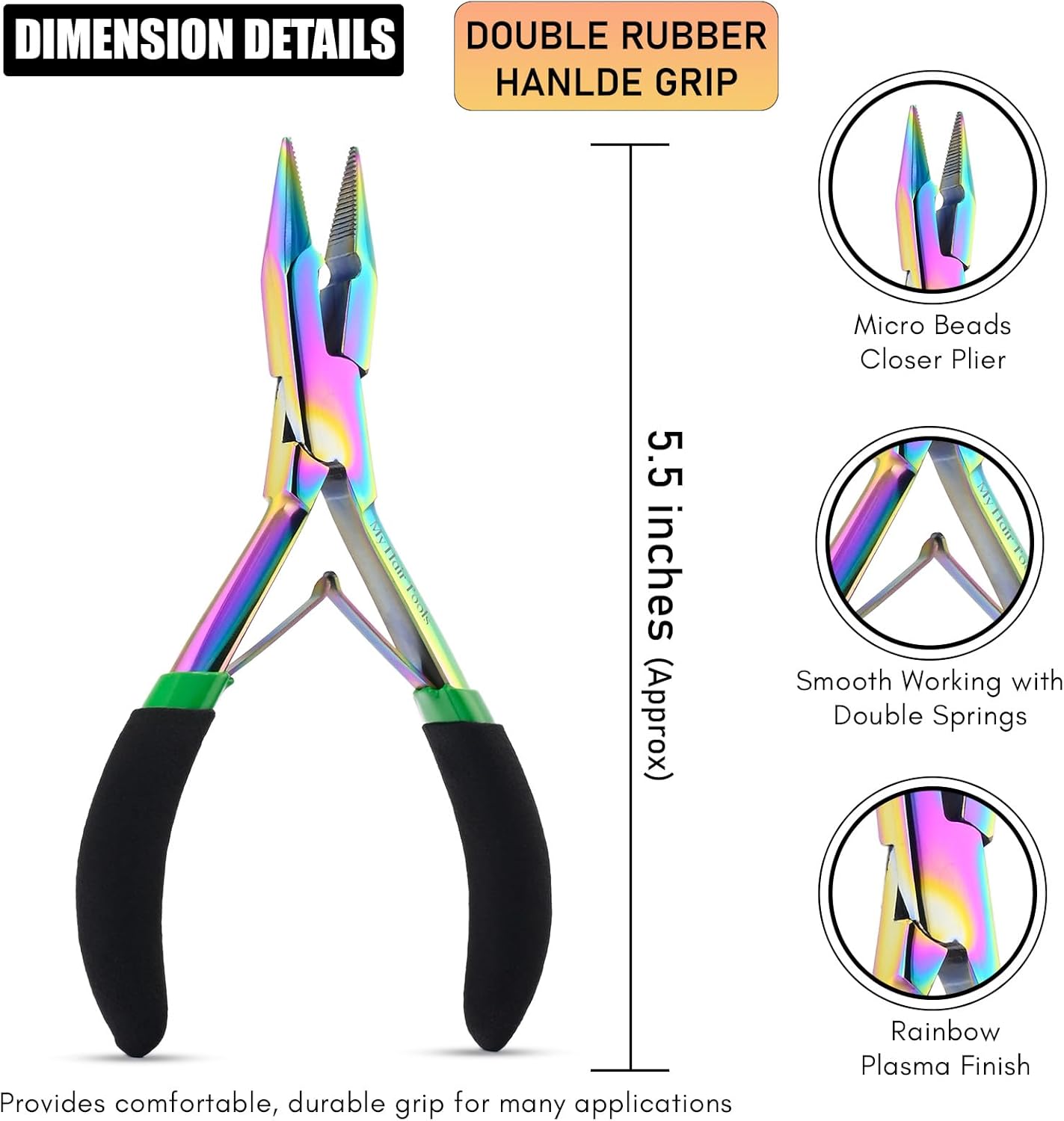 Professional Hair Extension Tools Microlink Bead Remover Plier for Hair Extensions Removal Micro Ring Beads Opener 5.5 Inch Pliers Silver Polish Stainless Steel (Multi Black Foam Applicator)