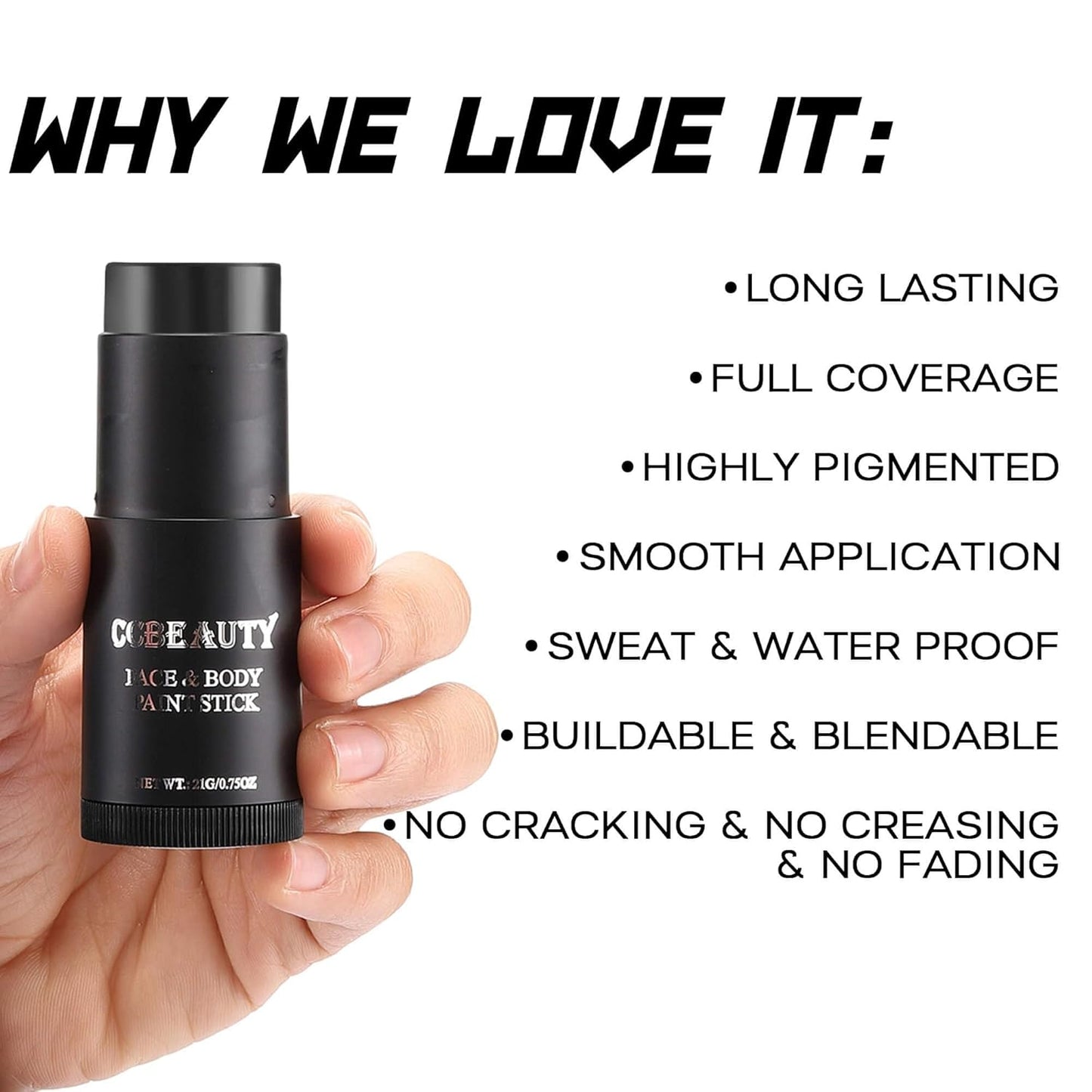 CCbeauty Eye Black Stick, Face Paint Stick, Face Painting Kit, Waterproof & Long Lasting Anti-Glare For Football Baseball Softball Lacrosse, SFX Makeup Kit For Skeleton Clown Halloween Costume Cosplay