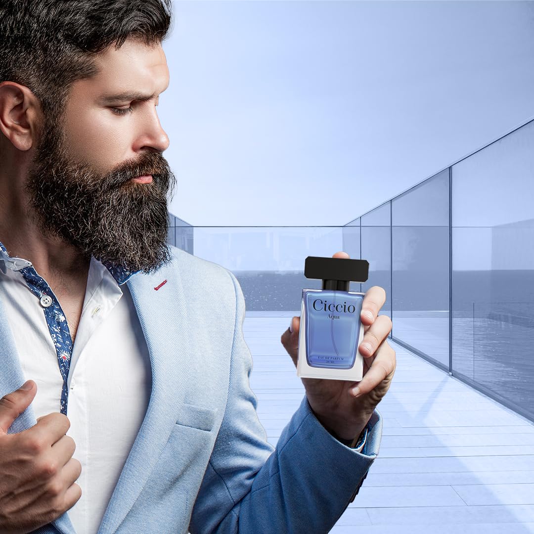 CICCIO Aqua Eau De Parfum for Men, Long Lasting Luxury Fragrance with Bergamot, Lemon, Mandarin & Lavender, Fresh Summer Scent, Daily Wear Perfume, 50ml