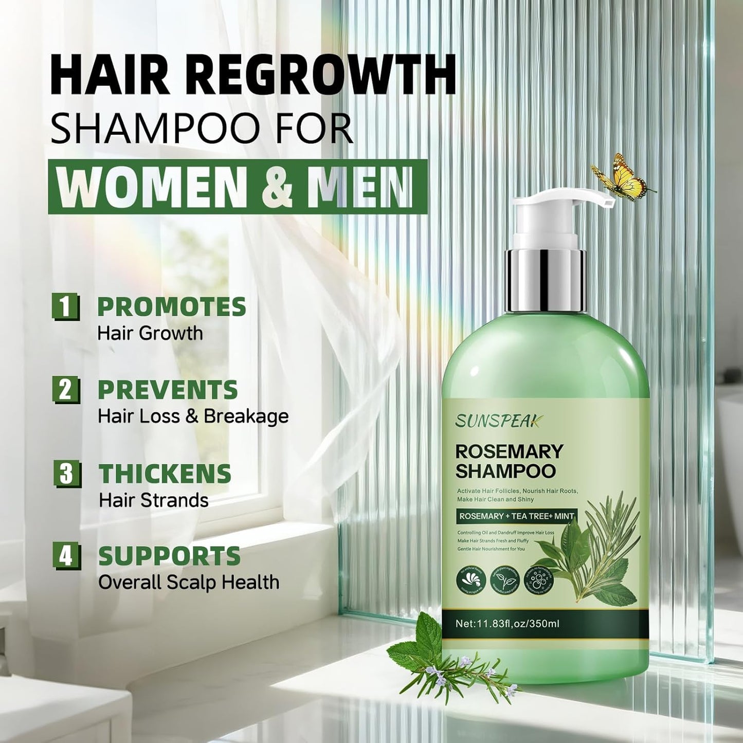 Rosemary Shampoo for Hair Growth: Thickening & Regrowth Shampoo with Tea Tree Oil Mint Biotin for Anti-Hair Loss & Thinning Hair for Women & Men - Strengthening Plant Formula, Sulfate Free