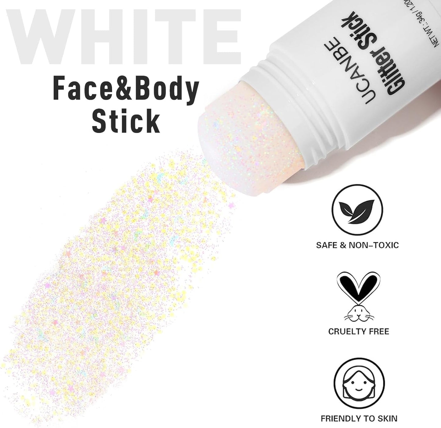 UCANBE White Body Glitter Stick for Singer Concerts Music Festivals, Face Glitter Makeup for Face Body Hair Eyes & Lips, Chunky Glitter Sparkling Mermaid Sequins for Women 1.2OZ