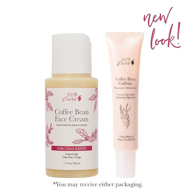 100% PURE Coffee Bean Caffeine Face Cream Glowing Skin Care Anti Aging Youthful Boost Caffeinated Facial Moisturizer with Hyaluronic Acid & Niacinamide for Women & Men - 1.7 fl oz