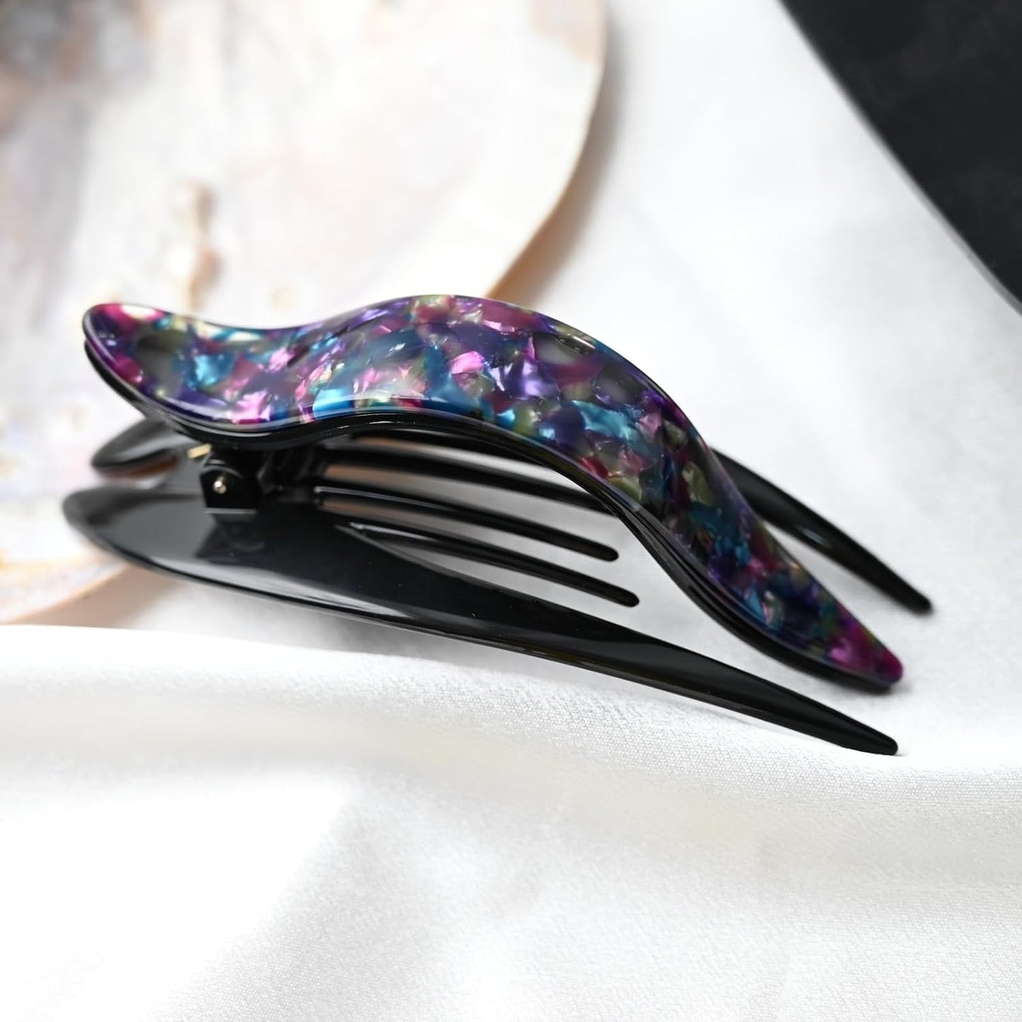 Handmade Celluloid French Design Tortoise Shell Barrettes Side-slide Opening Duck Luxury Fashion Accessories Hair Clip Claw for Women (floral purple)