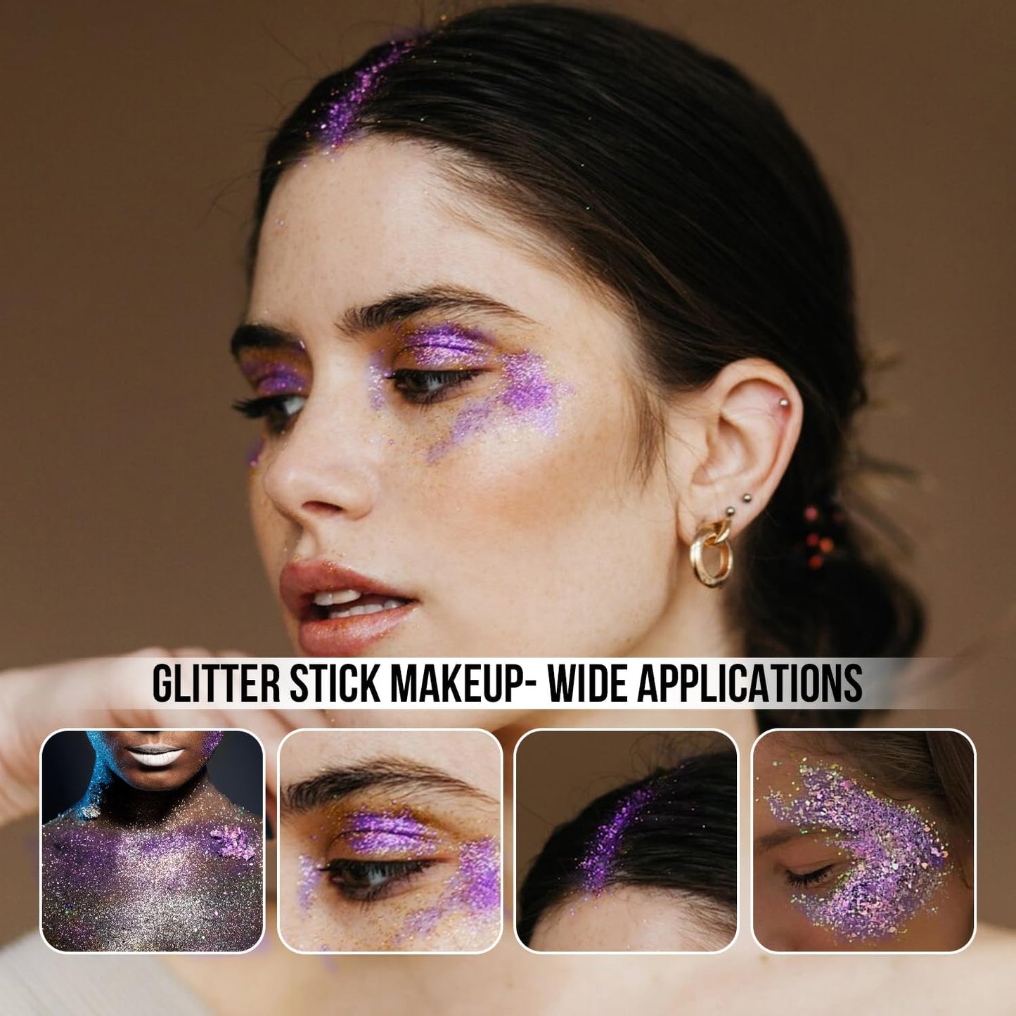 Brzeaf Waterproof Purple Glitter Stick, Not Greasy & Shimmery & Long Lasting, Chunky Glitter for Face/Body/Hair/Eyes, Singer Concert Music Halloween Rave Festival, Glitter Stick Makeup for Women Men