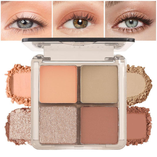 Eyeshadow Quads Blendable Glitter Matte Eyeshadow Palette, Orange Khaki Nude Champagne Gold Sparkly Four Eyeshadow Palette Makeup,Everyday Nature Long-Lasting Waterproof Women Girls Eye Shadow 3#