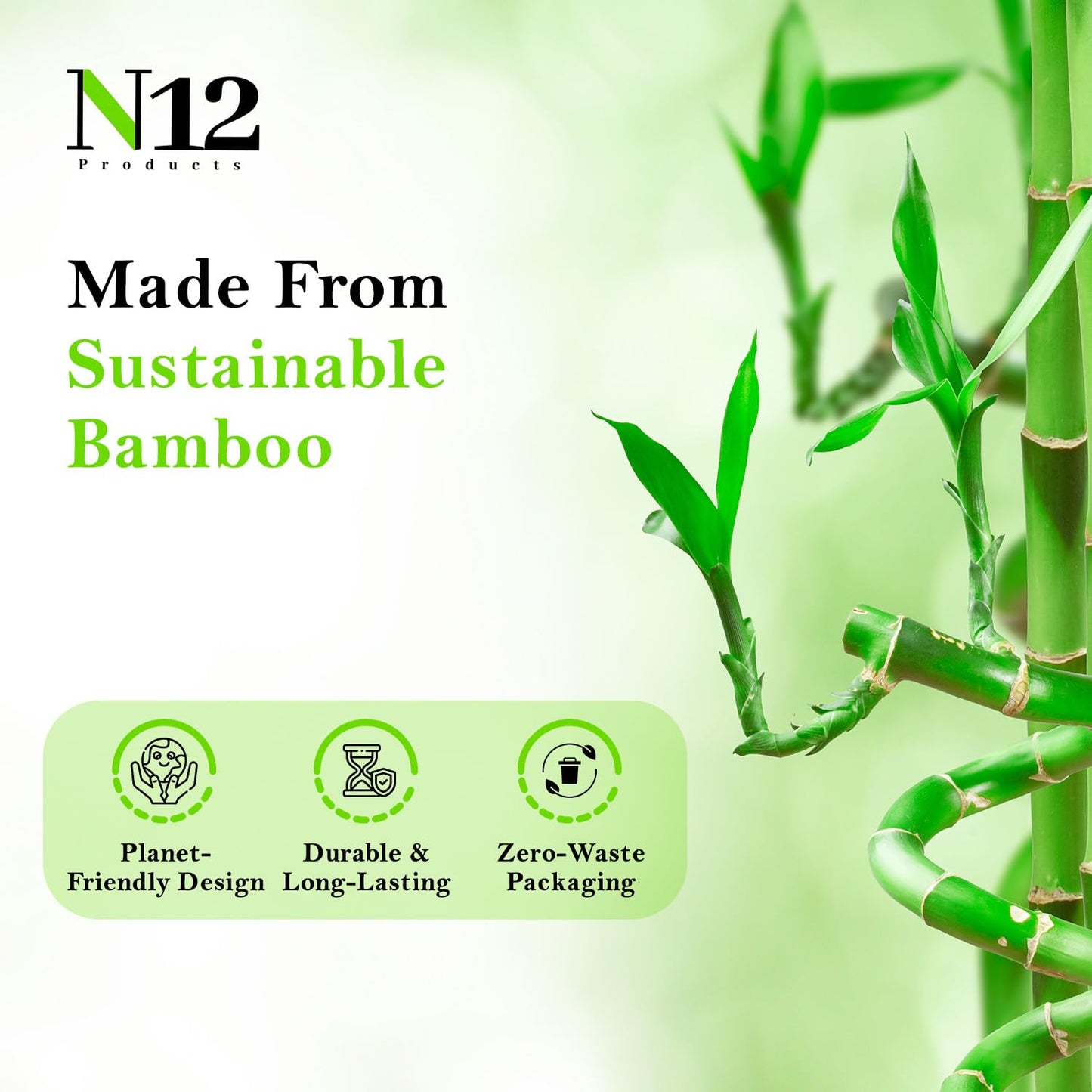 N12 Set of 3 Bamboo Wooden hairbrush for Women Men and Kids - Anti-Static Comb for Scalp Massage, Detangling Styling Frizz Control Breakage Reduction, Knot-Free Curly Thick Long Fine Dry Wet Hair