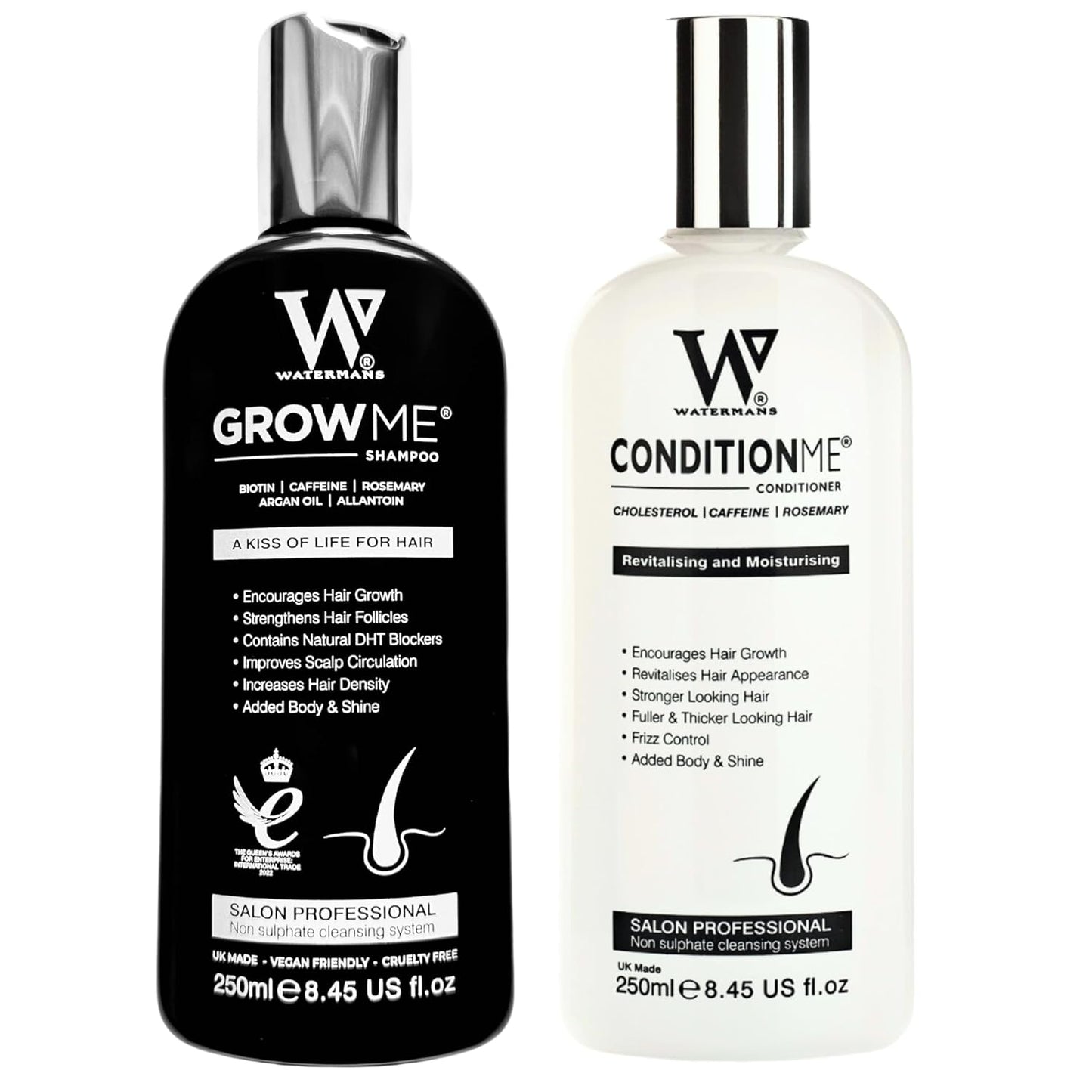 Hair Growth Shampoo & Conditioner by Watermans UK Biotin, Argan Oil, Allantoin, Rosemary, Niacinamide, Lupin. Male & Female Hair Loss Products