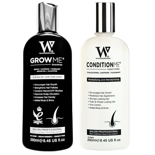 Hair Growth Shampoo & Conditioner by Watermans UK Biotin, Argan Oil, Allantoin, Rosemary, Niacinamide, Lupin. Male & Female Hair Loss Products