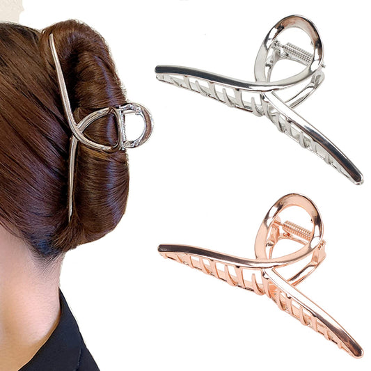 2Pack Glossy Metal Hair Claw Clips No Slip Hair Clamps for Thin and Thick Hair Accessoriesas Gift for Women Girlfriend (2pcs/box,Glossy Rose Gold & Silver)