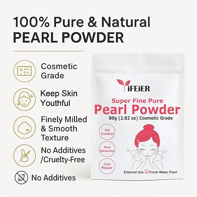 Pure Freshwater Pearl Powder for Skincare and Homemade Cosmetics Grade. 80g(2.82oz) SuperFine Pearl Powder for DIY lotions | creams | serums | making face mask, Natural and Oranic