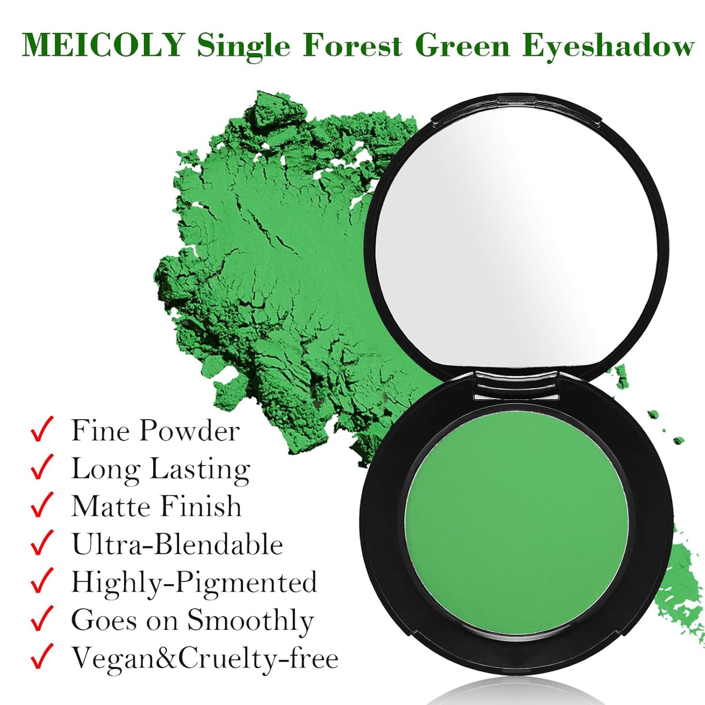 MEICOLY Light Green Eyeshadow with Mirror,Forest Green Matte Eye Shadow Palette for Wicked Witch Elphaba Makeup,Pressed Powder Single Eyeshadow for Women and Girls,Eye Makeup Eyelid Color,High Pigment