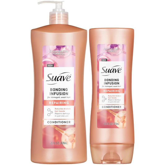 Suave Bonding Infusion Repairing Conditioner 2-Size Bundle, Intense Moisture Restores Shine & Resilience to Weak, Damaged Hair