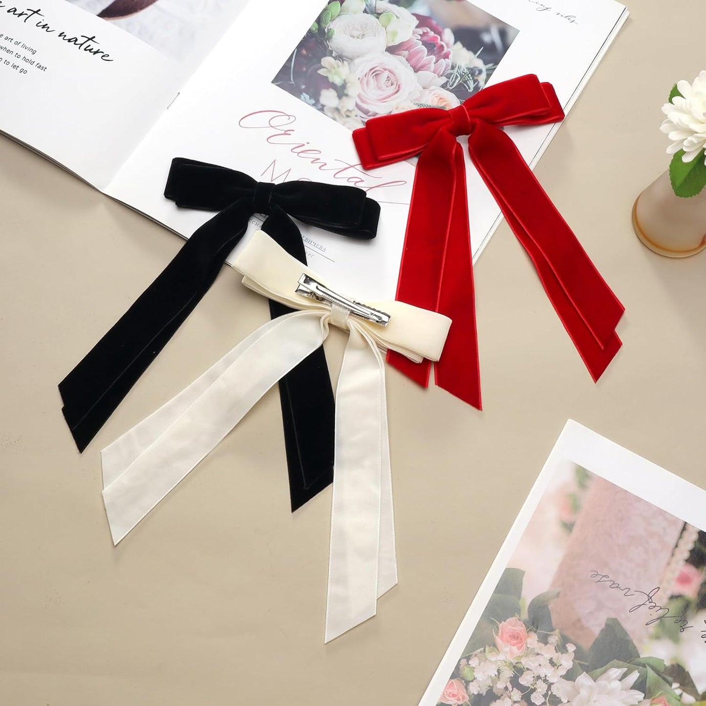 Velvet Hair Bows for Women Hair Ribbon Bowknot Hair Clips Ponytail Holder Hair Accessories Hair Barrettes with Alligator Clips, Black