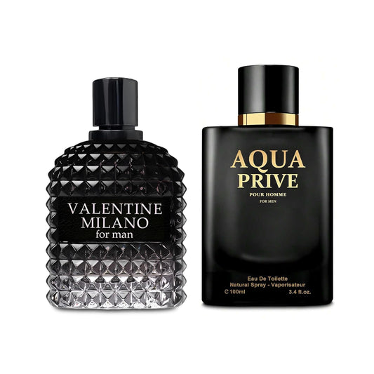 2PCS Valentine Milano/Aqua Eau De Toilette for Men-Fresh,Romantic Scent Perfume for Men 3.4 Fl Oz Each Mens Cologne For All Skin Daily Used