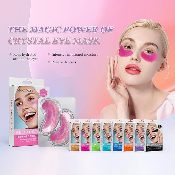 MOND'SUB Premium Under Eye Patches, Gel Eye Patches Hydrating & Refresh for Puffy Eyes, Under Eye Bags & Dark Circles, Natural Collagen Eye Gels Pads, Crystal Anti-Aging Eye Mask (Purple)