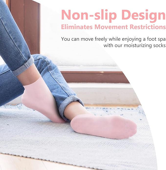 2Pairs Silicone Socks for Dry Cracked Feet Women,Non-Slip Moisturizing Foot Mask Exfoliating Socks,Cracked Heel Treatment and Silicone Moisturizing Foot Socks for Women - Pink + White