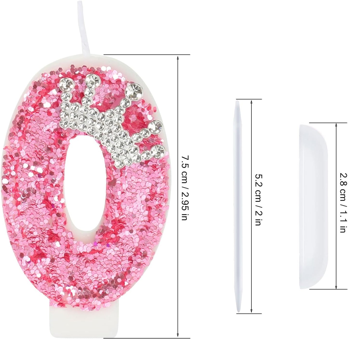 Birthday Number Candles,Pink Crown Birthday Candles for Cake,Glitter Number 0 Candle Cake Topper with Sequins for Girls,Women, Anniversary Celebrations Supplies (Pink 0)