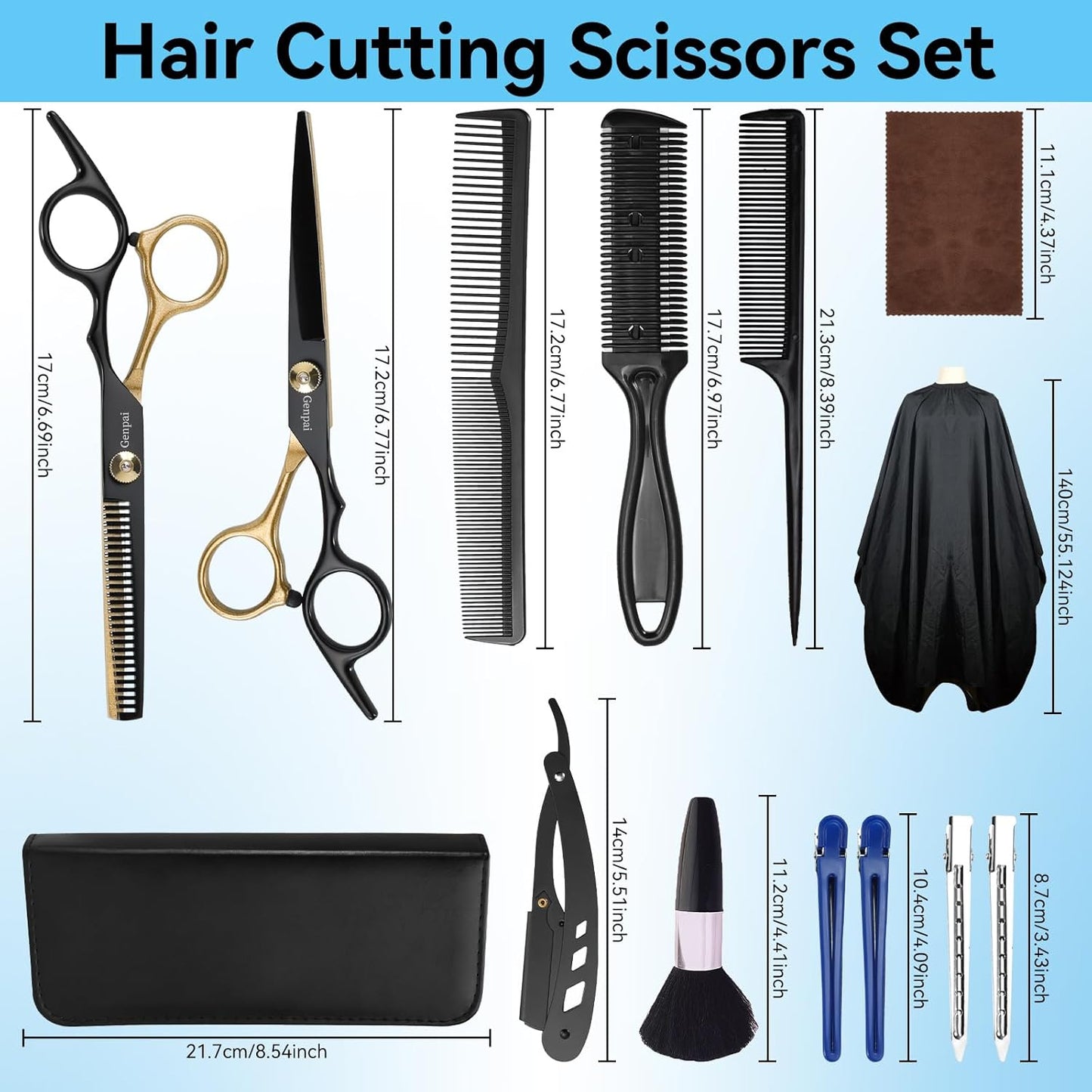 14-Piece Professional Hair Cutting Scissors Kit – Stainless Steel Hair Shears, Barber Scissors, Thinning Shears & Razor – Hair Cutting Kit for Men/Women/Kids – Barber Supplies & Accessories