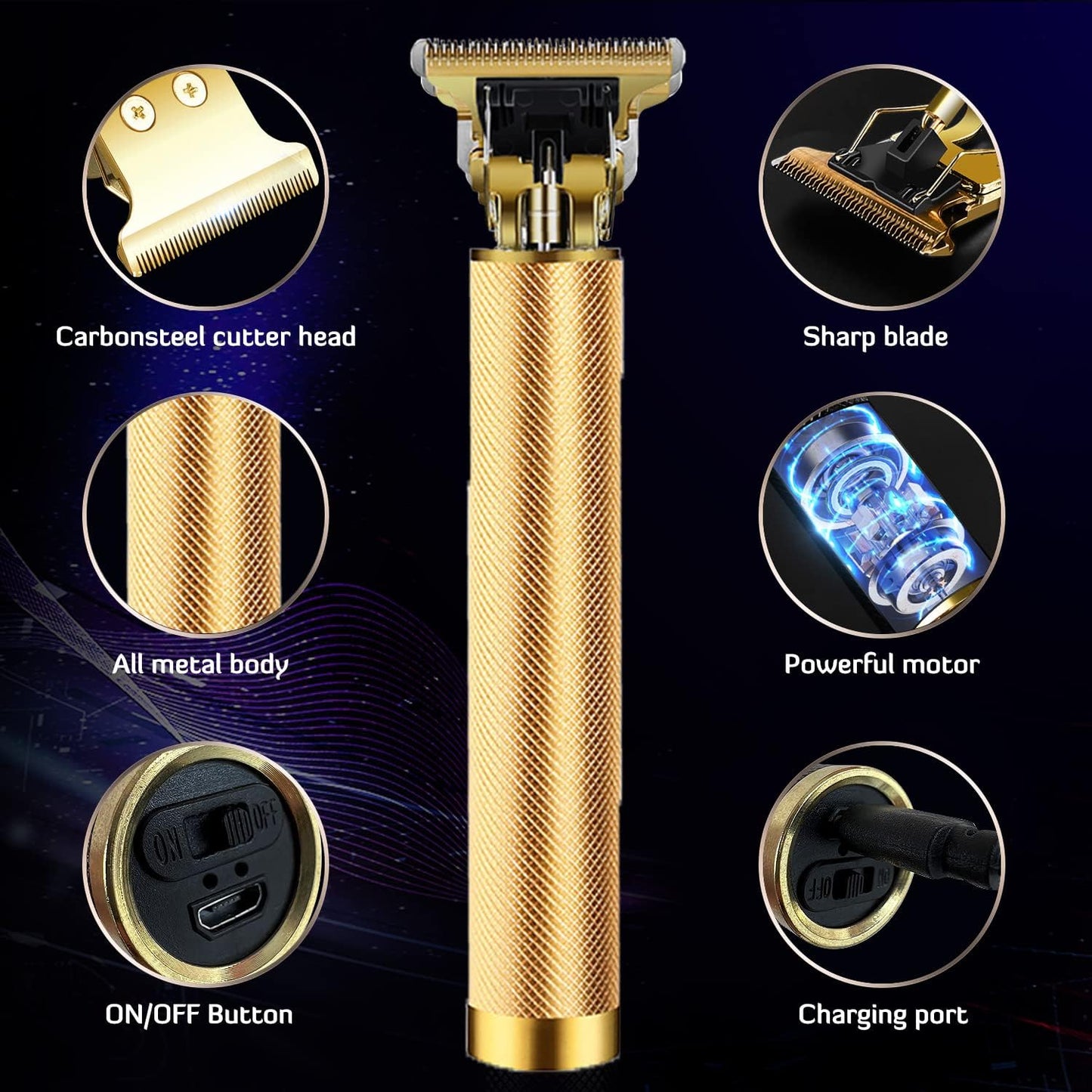 Hair Clippers for Men, Hair Trimmer T Blade Trimmer Zero Gapped Trimmer, Cordless Rechargeable Beard Trimmer Shaver Hair Cutting Kit with Ear Spoon Tool Set (Gold)