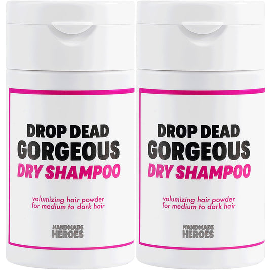 Handmade Heroes Non Aerosol Dry Shampoo Volume Powder 1.8oz, 100% Natural & Vegan For Dark Hair & Brunette Hair (2 pc set)