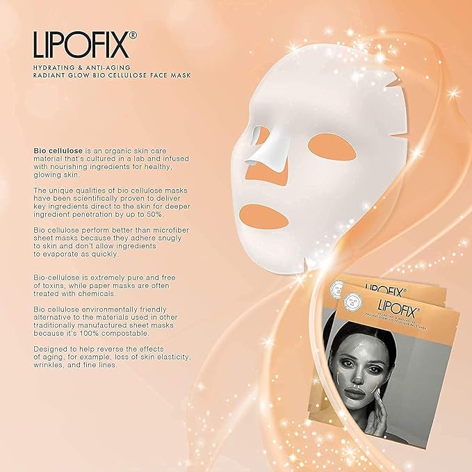 Anti Aging Lifting Hydrating Facial Bio Cellulose Face Mask Sheet For Fine Line Reducing And Skin Radiance. Made in Korea (6 MASKS)