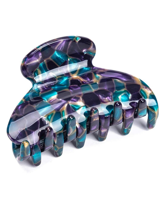 Handmade Celluloid Acetate French Design Barrettes Tortoise Shell Claws Hair Claw Luxury Fashion Accessories Hair Clip for Women (Green-Purple)