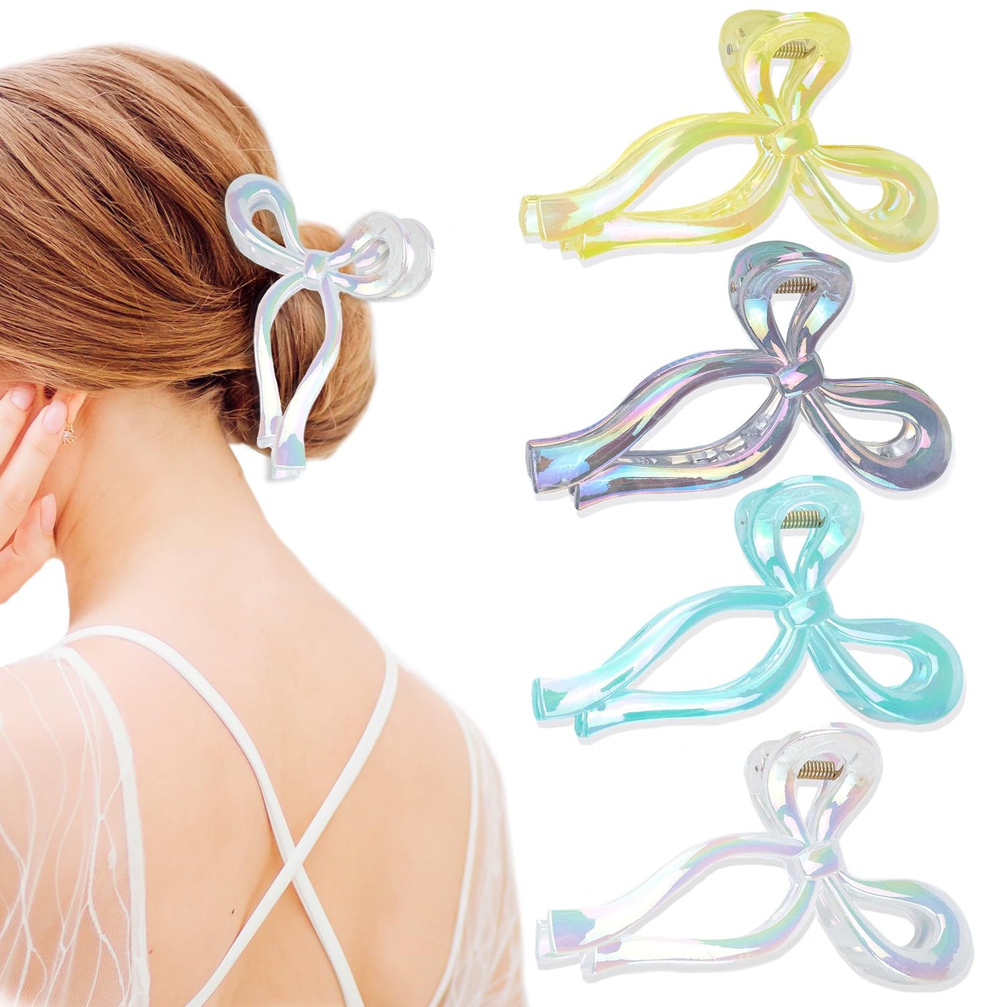4PCS Jelly Color Bow Hair Claw Clips Cute Elegant Butterfly Hair Accessories Acrylic Fashion Clips Nonslip Butterfly Clip Hair Styling Accessories for Women (Jelly color)