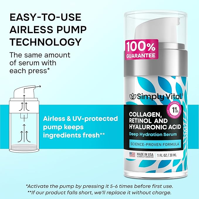 SimplyVital Moisturizer for Neck & Décolleté – With Collagen, Retinol, Peptides & Hyaluronic Acid – Anti-Aging Hydration – Made in USA – 1 fl.oz